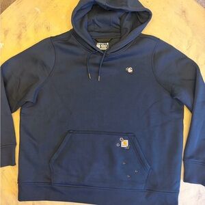 Womens Carhartt Flower Embroidered XXL Relaxed Blue Hoodie Sweatshirt Pullover